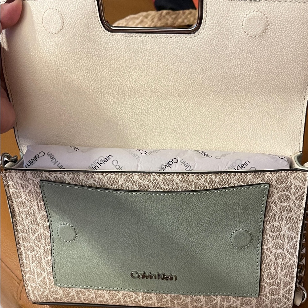 Calvin Klein Cream and Mint Crossbody Bag - Picture 3 of 3